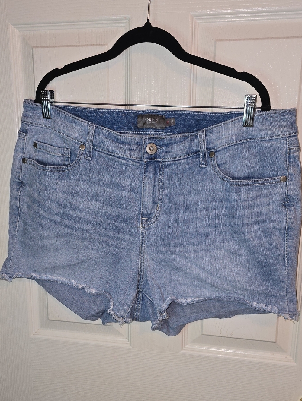 torrid Light Wash Frayed Denim Cutoff Shorts